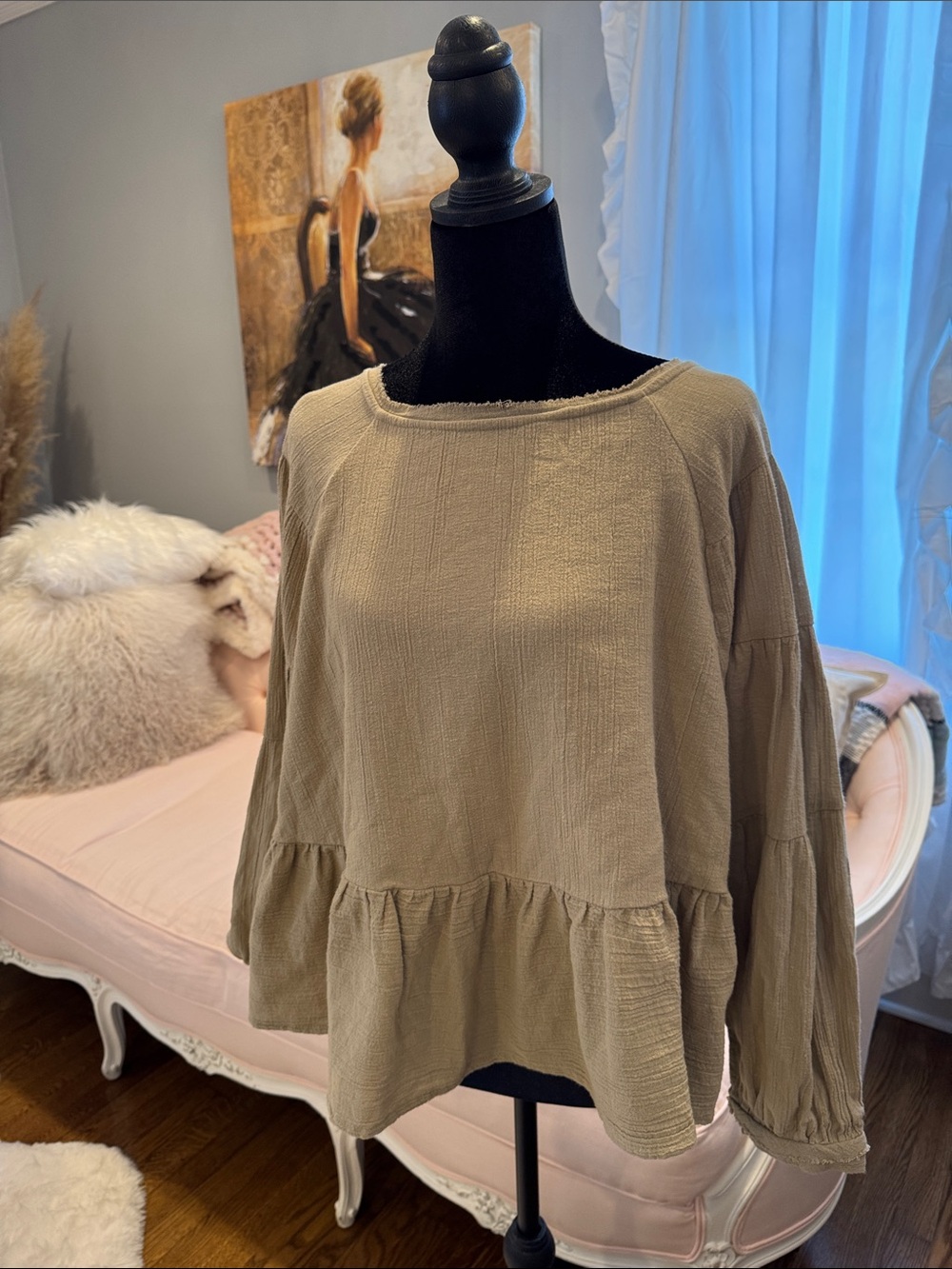 Free People Taupe Textured Peasant Tunic